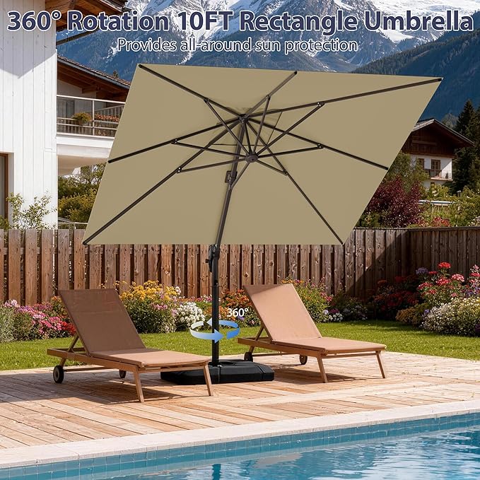 10' X 10' Patio Umbrella Cantilever Outdoor Rectangle Umbrella, Heavy Duty 360°Rotation Offset Umbrella for Garden Deck Pool Patio, Beige