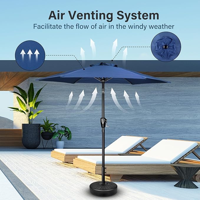 Simple Deluxe 2 Pack 7.5' Patio Umbrella Outdoor Table Market Yard Umbrella with 6 Sturdy Ribs for Backyard, Pool, Garden, Deck, Blue