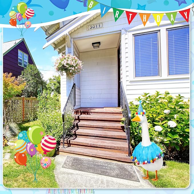 Birthday Porch Goose Outfit Lawn Clothes Hat and Tutu Collar Plastic Outfits for 23" 17" Cement Goose Outdoor Garden Lawn Art Decor(Blue,Hat)