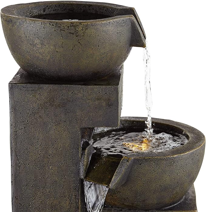 Four Bowl 42" High Large Modern Indoor Outdoor Decor Gray Faux Stone Floor Fountain with Light LED Waterfall Cascading Standing Water Feature for Outside Garden Patio Yard Backyard - John Timberland