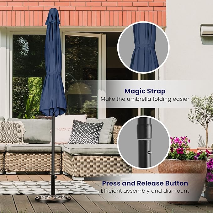 iPower 9ft Patio Umbrella Outdoor Table Umbrellas with 8 Sturdy Ribs, Push Button Tilt and Crank for Yard, Pool and Garden