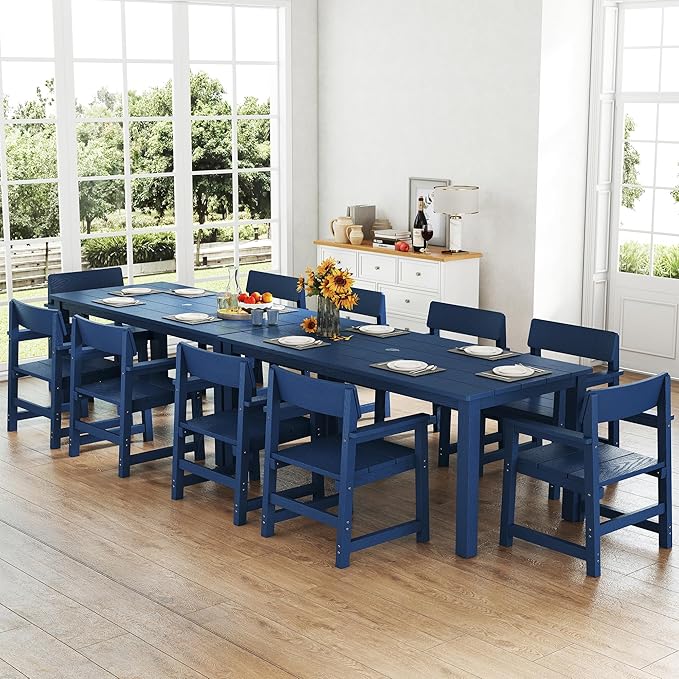 Jocoevol 12 Piece Patio Dining Set for 10 Person HIPS Outdoor Dining Sets with Umbrella Hole Tables and Chairs Furniture Set All Weather Proof for Garden, Backyard, Poolside