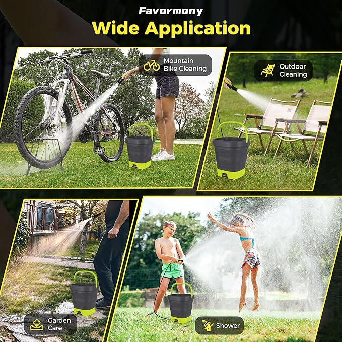 Portable Hand Sprayer, Foldable Water Sprayer Washer w/3.2Gal Tank and 10FT Hose Type-C Charging, for Bike, Pet Cleaning, Garden Care, Lime Green