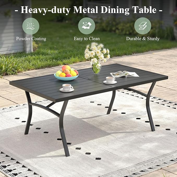 7 Pieces Patio Dining Set, Outdoor Furniture of 70.9" Rectangular Patio Table and Patio Swivel Chairs for Backyard Lawn Garden, Black Table and Mixed Brown Chairs
