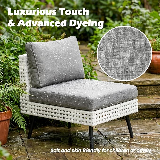 Vikiullf Patio Sectional Sofa Set, White Wicker Outdoor Furniture with 4" High-Density Cushions, Deep Seating Conversation Set with Coffee Table (8-Pieces)