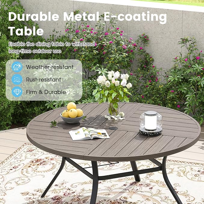 7 Pieces Patio Furniture Dining Set, 6 Textilene Swivel Dining Chairs, 53" Outdoor Round Metal Table with 1.57" Umbrella Hole, Outdoor Dining Set for Porch, Lawn, Garden, Grey/Sand