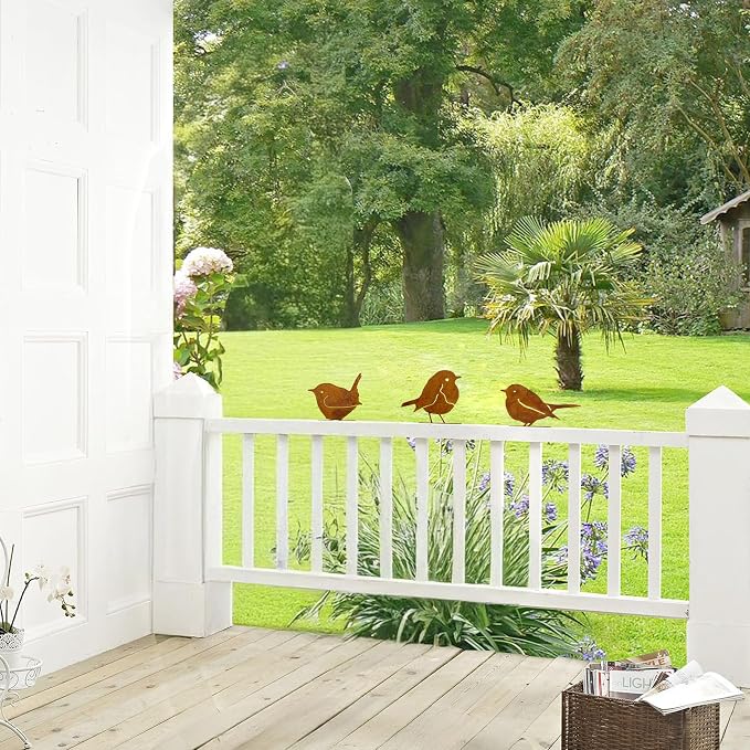 3PCS Rusty Birds Decor, Metal Birds Yard Decor,Rusty Garden Decor | Cute Metal Birds Garden Ornaments Silhouette- Garden Sculptures and Yard Art, Rustic Birds Decoration Outdoor Patio Yard