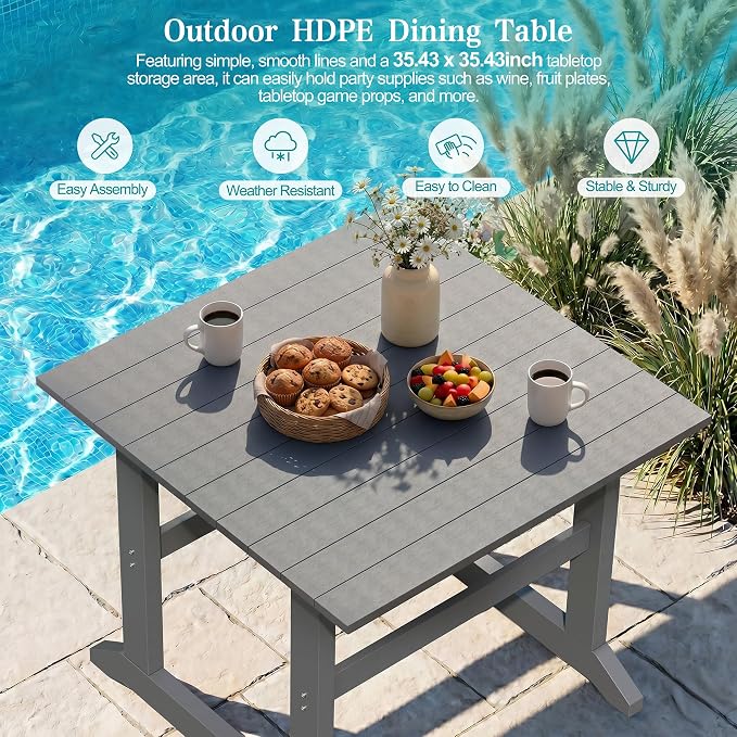 Vongrasig 5 Pieces Patio Dining Set, All Weather Outdoor HDPE Dining Furniture Set with Table and Chairs for 4, Garden Patio Furniture Set for Lawn, Backyard, Poolside, Grey