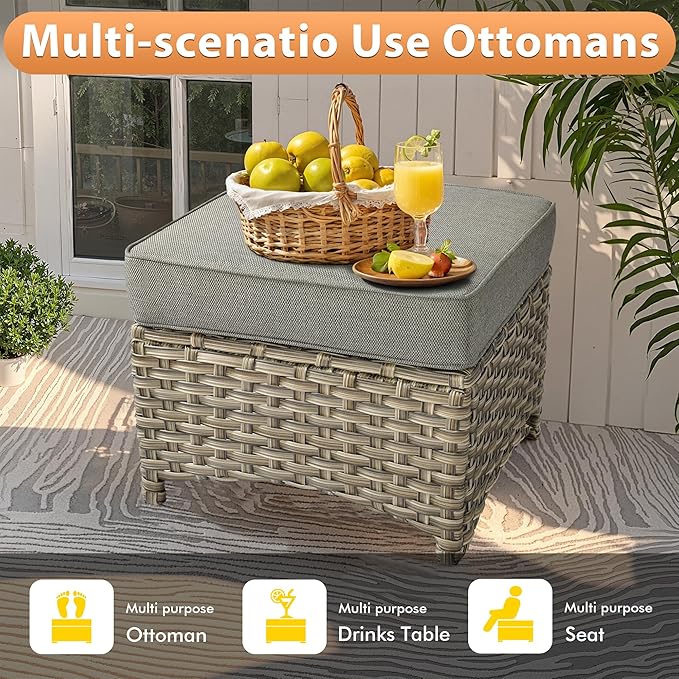 Outdoor Patio Furniture Sets, 8 PCS Patio Conversation Set Outside Rattan Sofa with 54 in Fire Pit Table Comfy Cushions Fit Backyard Porch Garden Poolside Balcony,Dark Grey