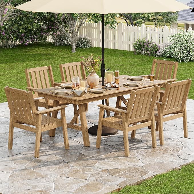 GAOMON Outdoor Patio Dining Chairs Set of 4, All-Weather HDPE Garden Dining Chairs with Armrests, Wide Seat and Sturdy Frame,Waterproof Design, for Garden, Backyard, Deck, Natur