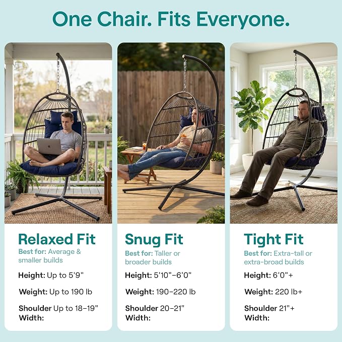 SereneLife Hanging Egg Chair with Stand | Foldable Rattan Wicker Hammock Chair for Patio, Balcony, and Bedroom Use with UV & Weather Resistant Cushion | 350 lb Capacity | 3" Padded Headrest Included