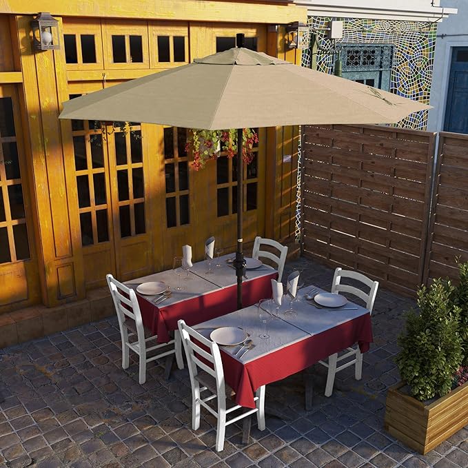 California Umbrella 9' Round Aluminum Market Umbrella, Crank Lift, Collar Tilt, Bronze Pole, Sunbrella Spectrum Cilantro