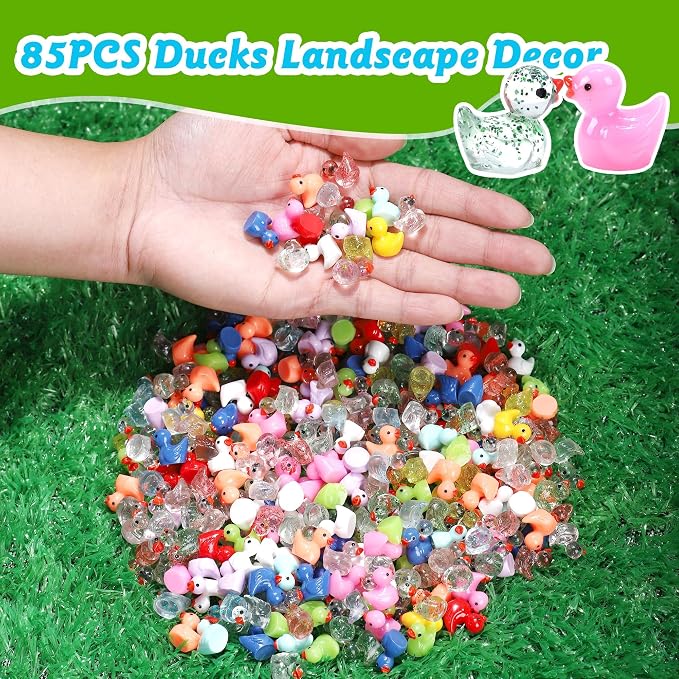 85 Pcs Mini Ducks Tiny Resin Ducks Glitter Little Animals Figurines Bulk for Micro Landscape Aquarium Ornaments Kit Dollhouse Decor Crafts Garden Accessories