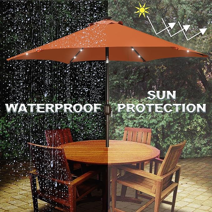 Blissun 7.5 ft Solar Umbrella, 18 LED Lighted Patio Umbrella, Table Market Umbrella