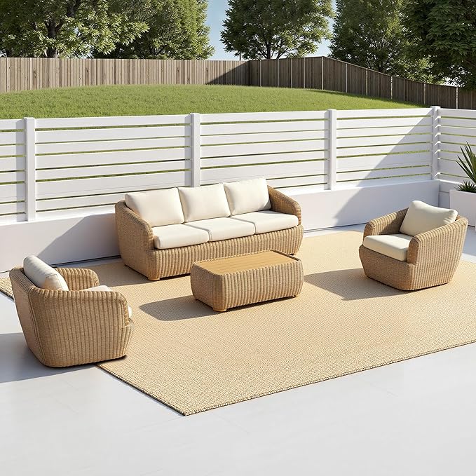 CHITA 4 Pieces Patio Wicker Furniture Set, Outdoor Rattan Bistro Set with Removable Thickened Cushions, Fully Assembled