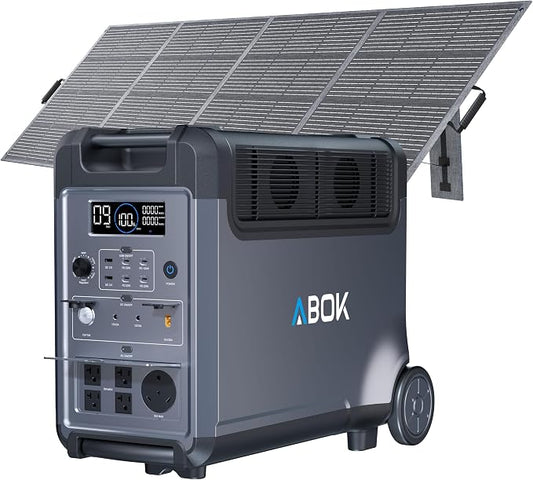 ABOK Ark3600 Portable Power Station with 400W Solar Panel, 3840Wh LiFePO4 Battery, Expandable to 11520Wh, 3H Fast Charge, 15 Outlets, UPS 10ms, 3600W Solar Generator for Home Backup