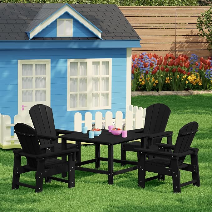 Costaelm Outdoor Kids Table, Toddler Dinner Table Baby Desk Outdoor Childrens Party Tables for Arts & Crafts, Snack Time, Multi-Activity Desk for Ages 2-8 in Classroom/Outside, Black