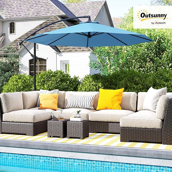 Outsunny 10' Cantilever Hanging Tilt Offset Patio Umbrella with UV & Water Fighting Material and Cross Base (Weight Not Included)