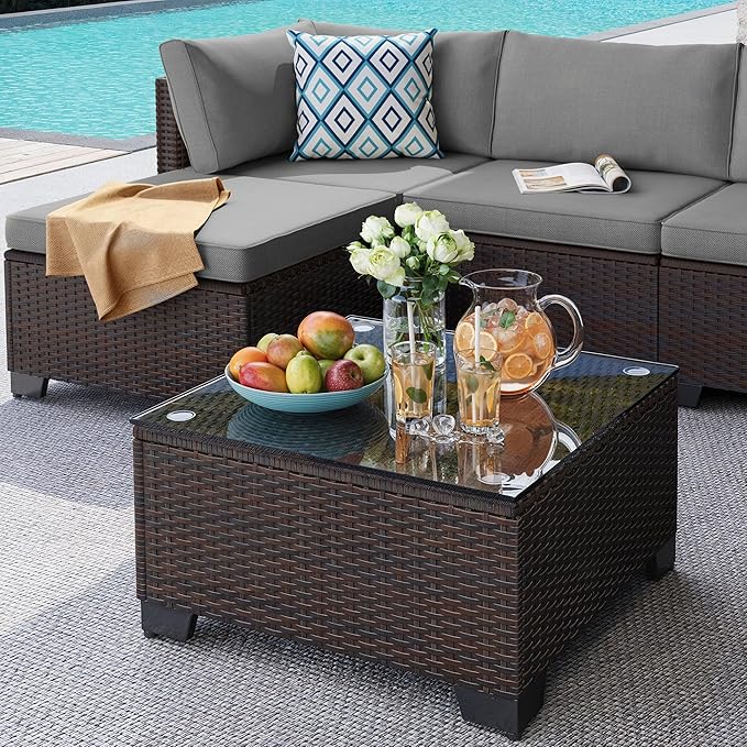 Gizoon 7 Pieces Outdoor Patio Furniture Set, All-Weather PE Rattan Wicker Sectional Sofa Seating with Waterproof Cushions and Coffee Table, Outdoor Conversation Set for Garden, Backyard, Balcony