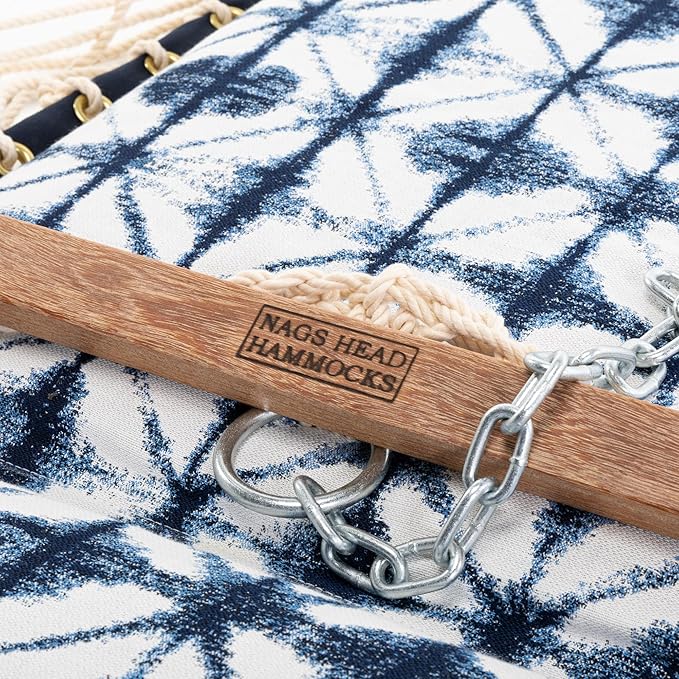 Nags Head Hammocks Midori Indigo Sunbrella Cushioned Single Swing – 24 in. x 24 in., 350 lb Capacity, Cumaru Spreader Bar, Handcrafted in The USA