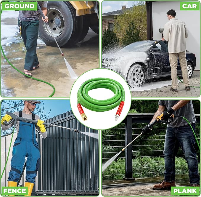 PWACCS Pressure Washer Hose 100FT 3/8", Steel Wire Braided Power Wash Hose | Quick Connect, Kink Resistant, M22 14 Adapters, Cold/Hot Water, 4000 PSI