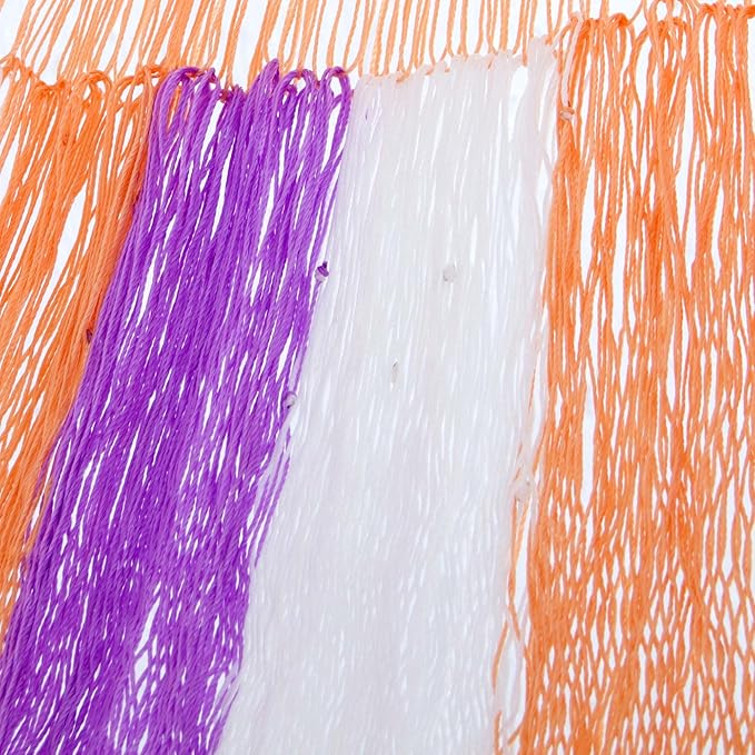 NOVICA Purple Orange White Striped Hand Woven Nylon Mayan 1 Person Rope Hammock with Hanging Accessories, 'Melon Stripe' (Single)
