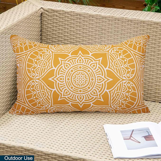 COZY TRENDS Decorative Indoor Outdoor Waterproof Throw Pillows with Inserts - Stylish Comfort for Your Patio Furniture, Garden Chairs, or Indoor Décor (12''X20'', Mustard)
