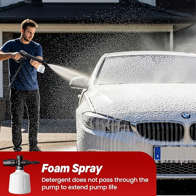 Electric Pressure Washer, 2.5 GPM Power Washer with Foam Cannon, Electric High Pressure Washer with 4 Quick Connect Nozzles for Cars, Driveways, Fences, Patios, Home Cleaning