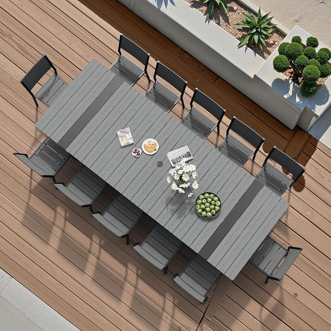 Pellebant 13 Piece Patio Table and Chairs Set for 12, Aluminum Outdoor Dining Set, Stackable Dining Chairs with Armless & 118" Dining Table, Grey