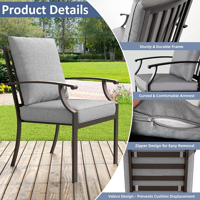 ALAULM 5-Piece Outdoor Dining Set for 4 Metal Outdoor Patio Furniture with 2 Swivel Chairs & 40000 BTU Round Fire Pit Table for Patio, Backyard, Garden-Grey