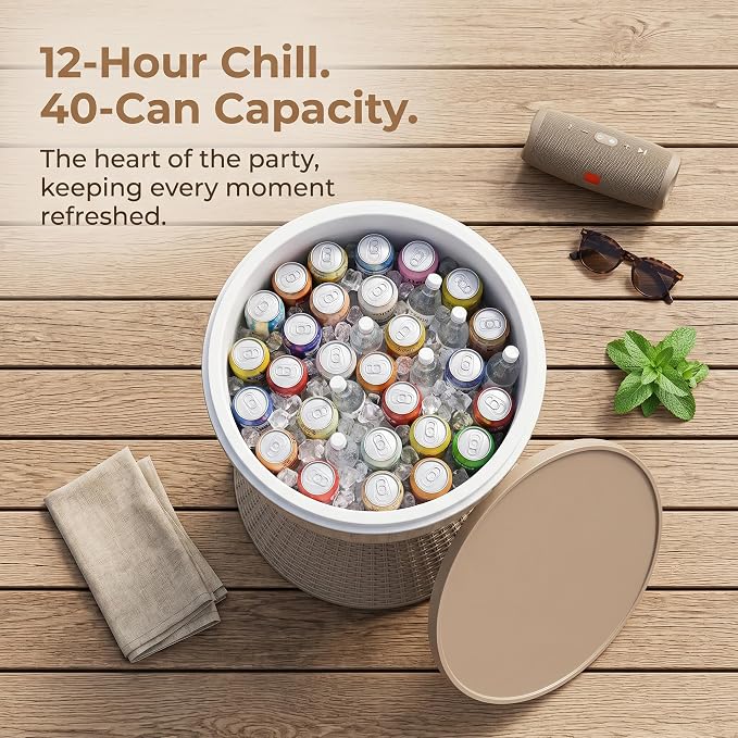 Zapdos 8 Gallon Outdoor Cooler Table with Alloy Steel Frame, Pop Up Patio Side Table Cooler with 12H Insulation, Bar Table Outside Coolers for Patio