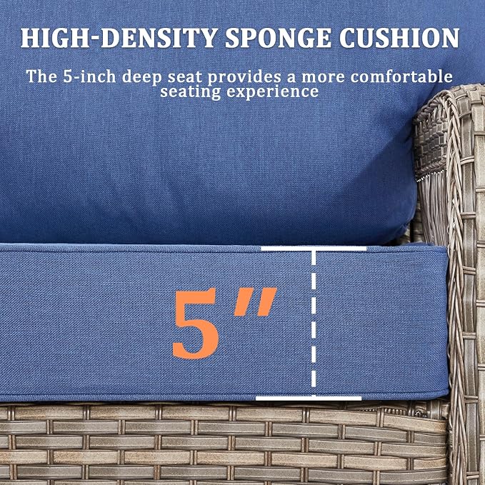 Patio Furniture Sets, 6 PCS Wicker Outdoor Furniture with Patio Sidetables - Patio Swivel Rocking Chairs and Rattan Side Table for Garden, Porch, Backyard, Blue/Gray Wicker