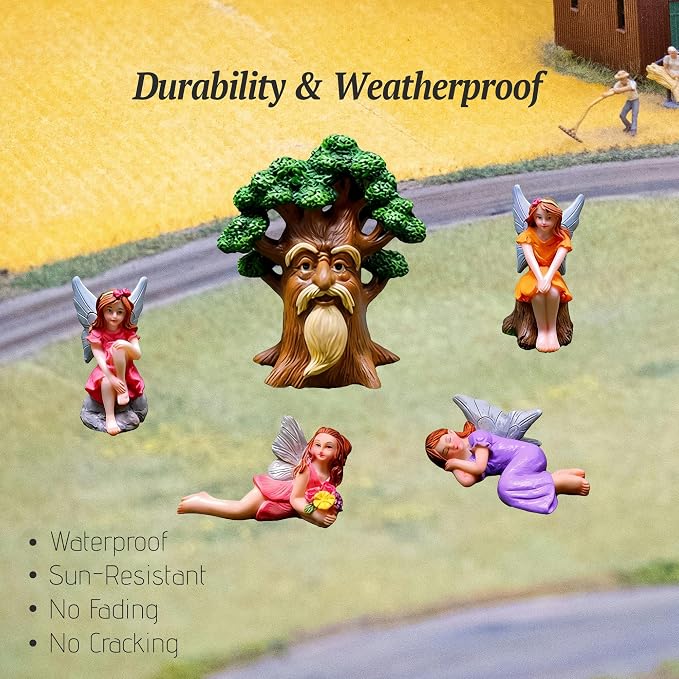 Fairy Garden Accessories Set 5 Pcs, Miniature Fairies and Tree Spirit Figurines, Resin Fairy Garden Statues for Outdoor Yard Decor, Terrarium, Micro Landscape & Plant Pots