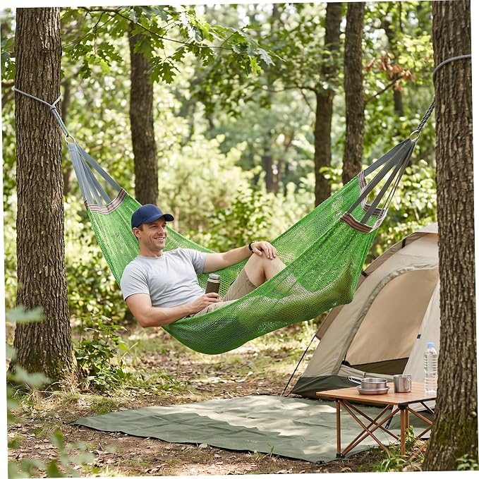 Camping Hammock Lightweight Portable, Anti-roll Breathable Mesh Outdoor Hammock with Tree Straps & Carry Bag, Green (102.36x51.18in)
