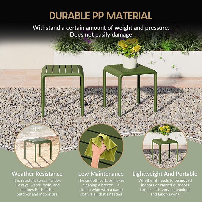 WestinTrends Playa Plastic Modern Outdoor Patio Accent Side Tables (Set of 2), Olive Green