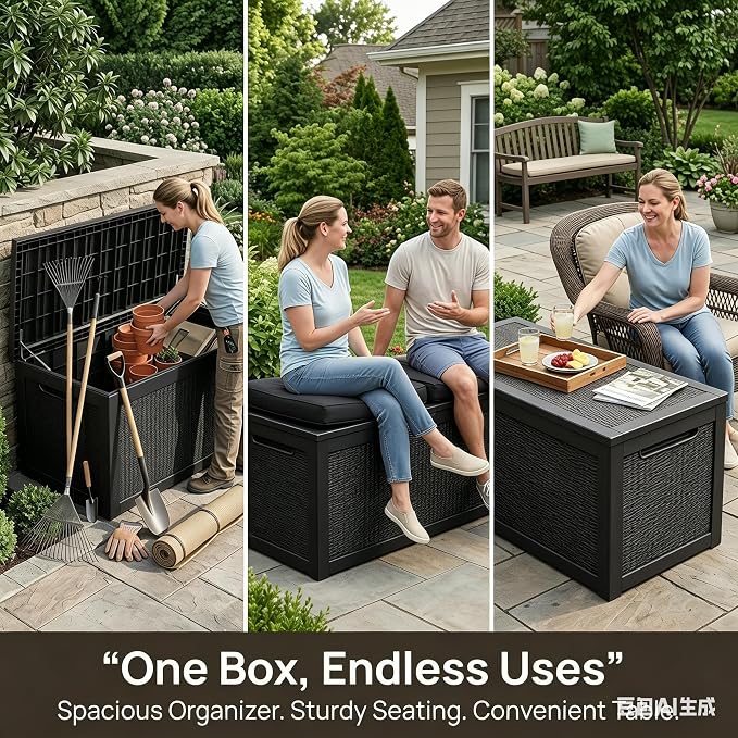 318 Gallon Large Resin Deck Box – Waterproof Outdoor Storage Chest for Patio Cushions, Garden Tools & Pool Supplies, UV-Resistant All-Weather Construction, Lockable Lid & Hydraulic Rods, Easy Assembly