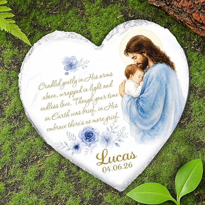 Personalized Miscarriage Garden Stone for Loss of Baby, Angel Baby Memorial Gift, Weatherproof Natural Slate Stone for Infant Loss Remembrance, Religious Grieving Sympathy Grave Marker Plaque
