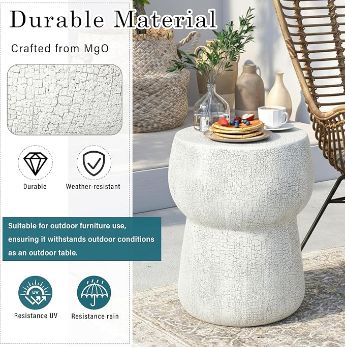 Outdoor Patio Faux Stone Accent Table, Modern Concrete Coffee Table with Double Barrel Shape Side Table, Garden Stool End Table for Patio, Garden, Backyard - 14.37" Grey MgO