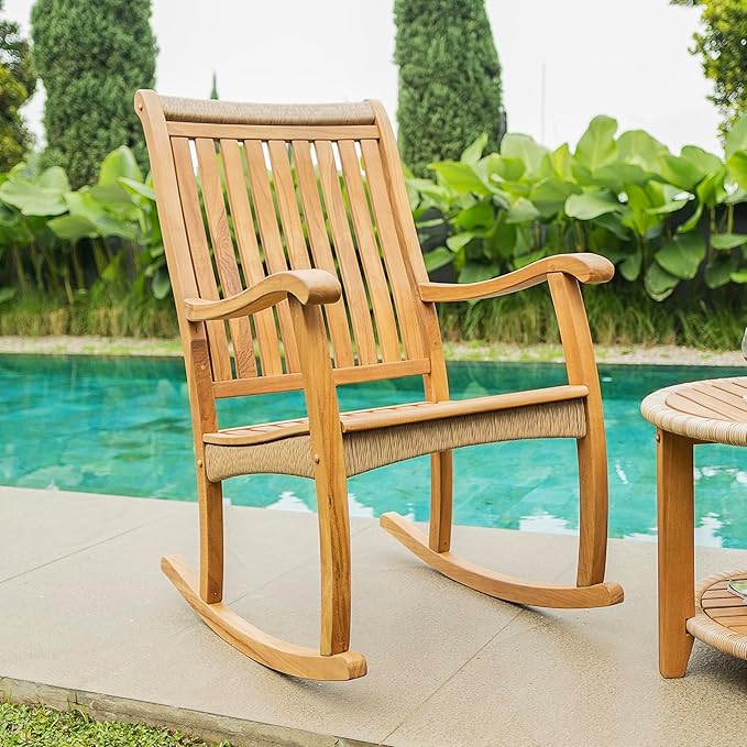 Cambridge Casual Marrakesh Teak Wood 3-Piece Rocking Conversation Set with Honey Twist Wicker