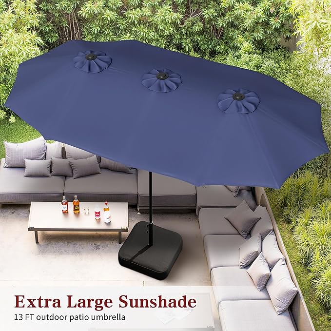 Vongrasig 13FT Large Patio Umbrellas with Base Included, Outdoor Double sided Pool Umbrellas with Crank Handle, Large Rectangle Table Umbrella for Poolside Backyard Market, Navy Blue