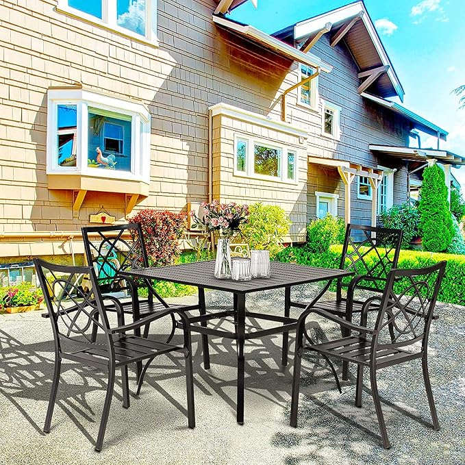 2 Pieces Outdoor Dining Chairs, Patio Bistro Wrought Iron Stackable Chairs with Armrest for Garden, Porch, Backyard, Black - Supports 250 lbs