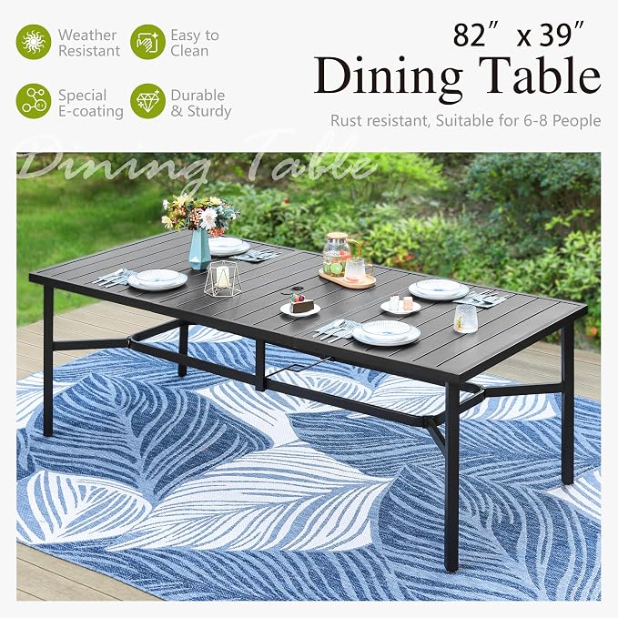 Sophia & William Patio Dining Set for 8 with Folding Chairs, Navy Blue | Light-weight & space-saving, Quick-drying, Rectangular, Umbrella Hole, Weather-Resistant, Adjustable, Outdoor deck