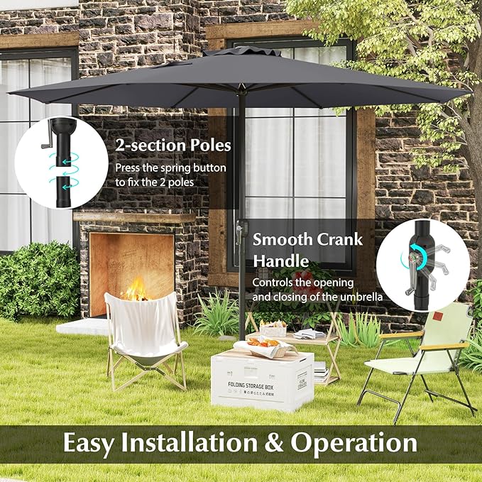 HAPPYGRILL 12 FT Patio Umbrella with Crank Handle, Outdoor Market Umbrella with 8 Sturdy Ribs, Vented Large Table Umbrella, Sun-Protective Canopy for Garden Backyard Deck Pool