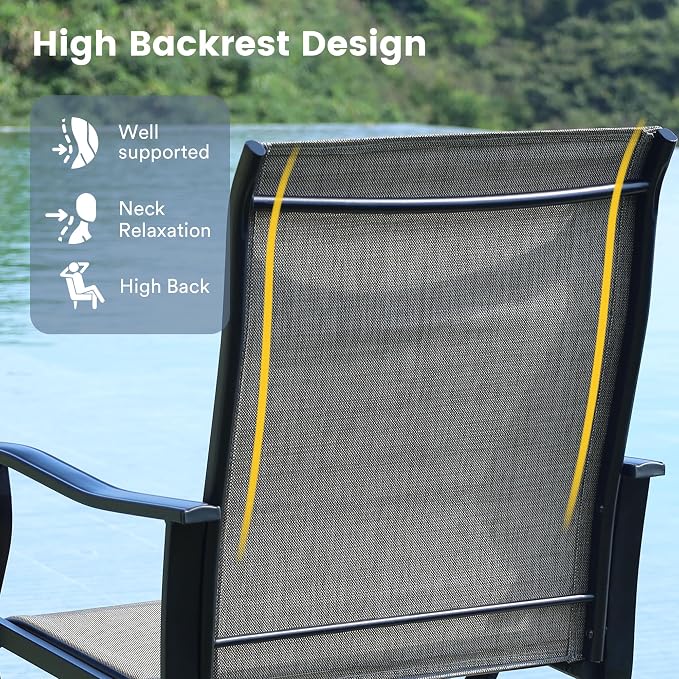 VICLLAX 5 Pieces Patio Dining Set for 4, Outdoor Furniture Set Includes 37.8" Square Outdoor Table and 4 Patio Swivel Chairs for Lawn Garden, Black Tabletop and Mixed Brown Fabric