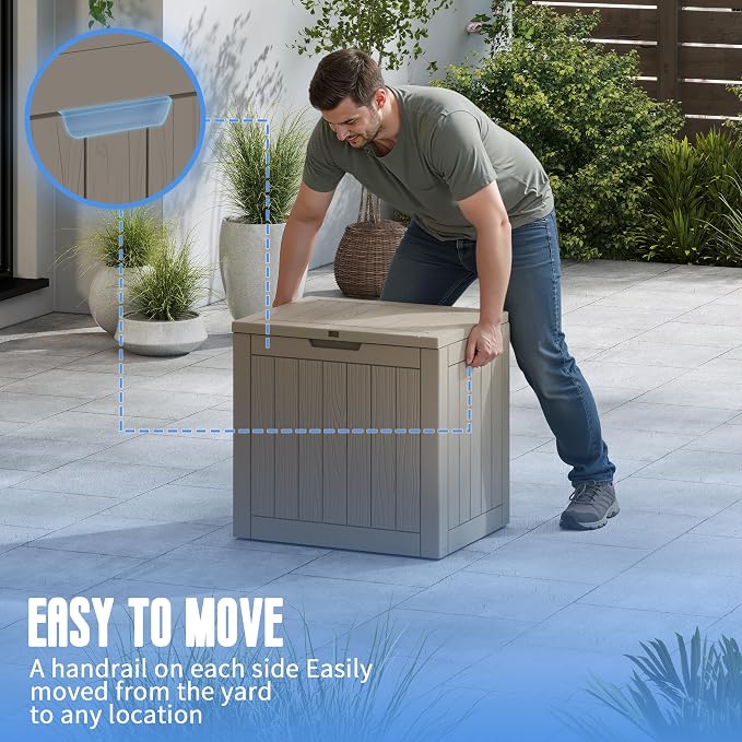 35 Gallon Outdoor Deck Storage Box, All Weather Lockable Storage Container for Backyard, Deck & Pool Side Outdoor Storage (Grey,35GAL)