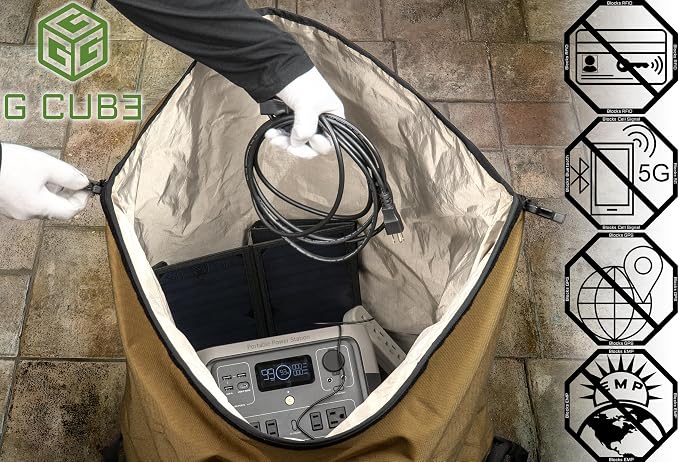 Xtreme Sight Line ~ AQUA G CUBƎ 450 + G SØLAR 180 Waterproof Faraday Bag for Large Generators and Solar Panels ~ Protects Against EMP/CME/EMF/RF ~ Diamond Form Farday Interior ~ Midnight Multicam