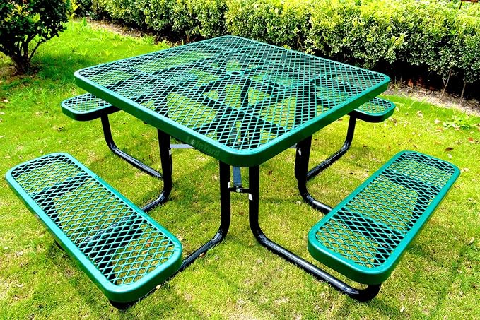 Heavy Duty 46" Steel Square Picnic Table,Expanded, Metal Outdoor Table (Green)