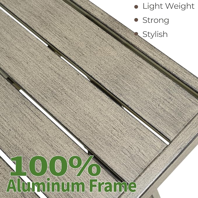 82"×35" Never-Rust Aluminum Outdoor Dining Table – Rectangular Patio Table for 8 Person with Umbrella Hole, Heavy Duty All-Weather for Poolside, Garden, Backyard, Porch, Deck, Gray Oak