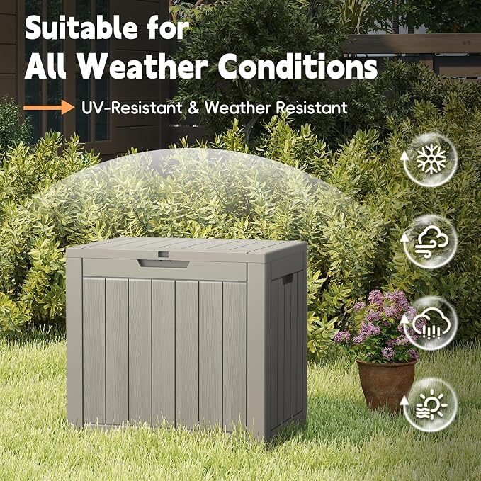 LubanNese Outdoor Storage Box, Waterproof Deck Box, Outdoor Patio Storage Bin, Weatherproof (Grey, 31 Gallon)