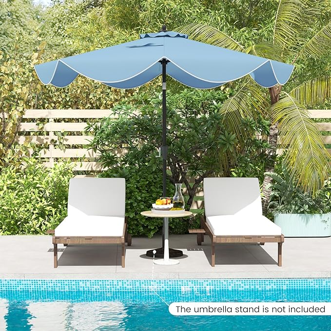 HAPPYGRILL 9 FT Patio Umbrella with Ruffled Edges, Outdoor Table Umbrella with Push Button Tilt, Crank, 8 Ribs, Heavy-Duty Market Sunshade for Yard Garden Pool